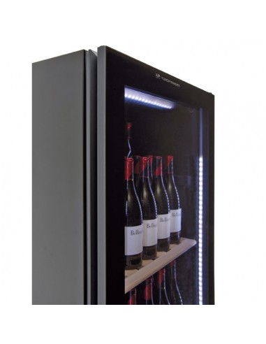 Frigorifero Vino Verticale 6 Ripiani Legno Colore Nero e Luce Led