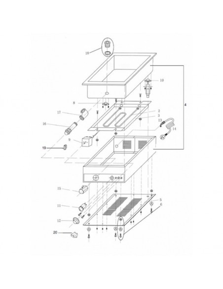 Bagnomaria da Banco BMRH200 Rubinetto GN 1/1 Altezza 20 mm