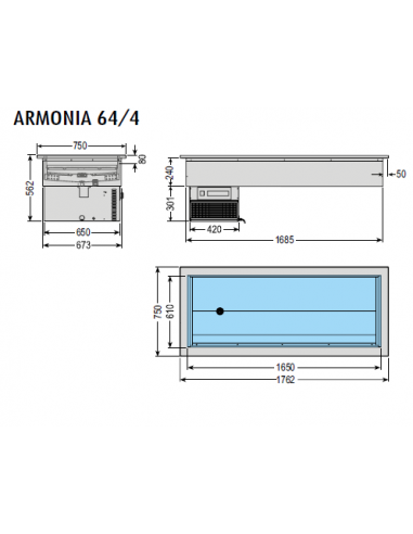 Vasca da Incasso Pasticceria - Piano Inox 61x165 cm - ARMONIA64/4