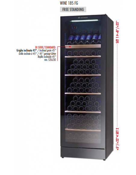 Cantina Vino Verticale 6 Mensole in Legno Dimensione 595x630x1860 mm