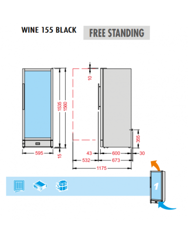 Frigorifero Vino Verticale Porta Vetro Fumè WINE155BLACK