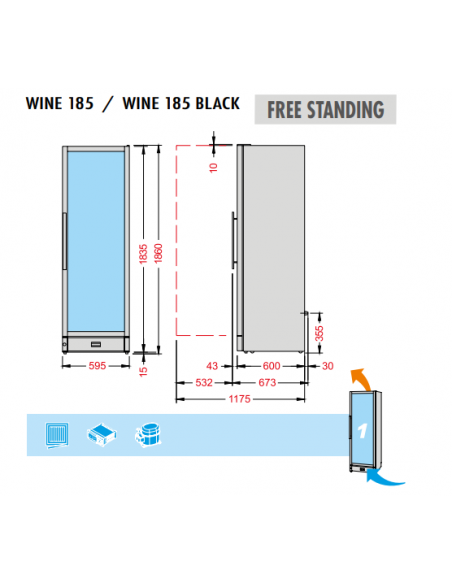 Frigo per Vino Doppia Temperatura Vetro Fumè - WINE185BLACK