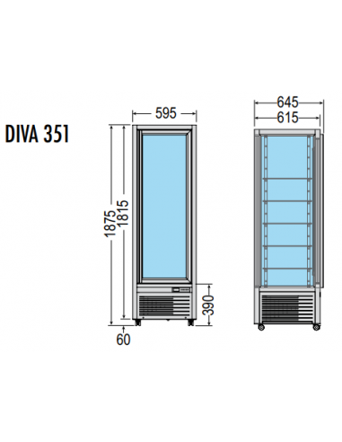 Vetrina Pasticceria Ventilata 5 Ripiani Cristallo - 4 Lati - DIVA351Q