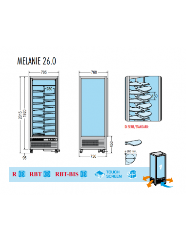 Vetrina Gelateria e Pasticceria 30 Ripiani Rotanti MELANIE260 RBTBIS