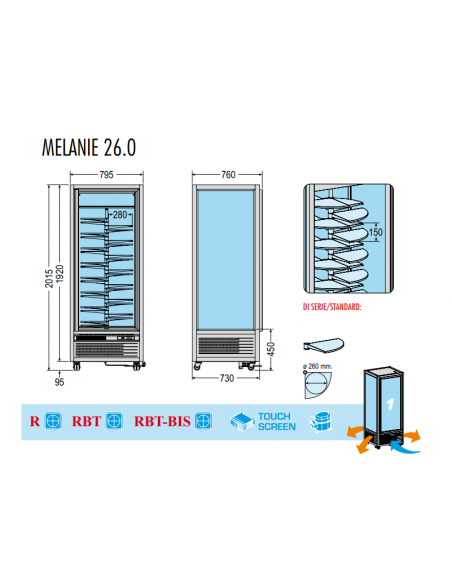 Vetrina Gelateria e Pasticceria 30 Ripiani Rotanti MELANIE260 RBTBIS