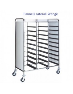 Carrello Portavassoi Inox Pannello Wengè 30 Vassoi - Modello CA1470PW