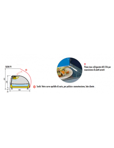 Vetrina Sushi - Piano Inox Refrigerato 705x325 mm - SUSHI4PI