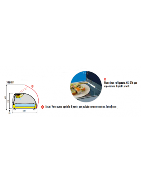 Vetrina Sushi - Piano Inox Refrigerato 705x325 mm - SUSHI4PI