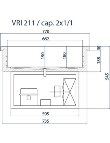 Vasca Refrigerata da Incasso Statica 2xGN 1/1 Altezza 150 cm