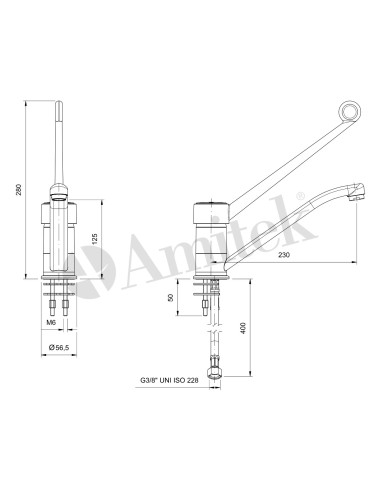 Miscelatore Monoforo a Leva - Portata Max Acqua 15 L/min - RBT200B