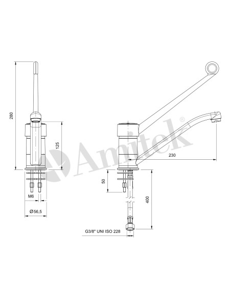 Miscelatore Monoforo a Leva - Portata Max Acqua 15 L/min - RBT200B
