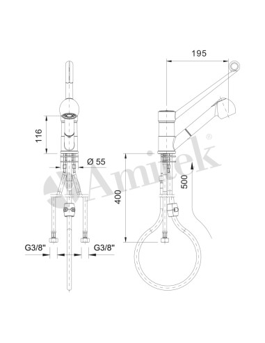 Rubinetto Miscelatore Monocomando con Doccetta Estraibile - RBT210E