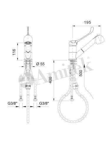 Miscelatore Leva in Metallo Cromato Doccetta Estraibile - RBT220G