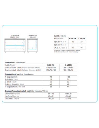 Frigorifero Pozzetto Porta Cieca Battente Capacità 410 Lt - CL400PSK