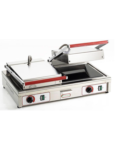 Piastra Elettrica Doppia in Vetroceramica Coperchi e Piastra Rigata