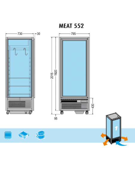 Frigo Vetrina Refrigerata per Carne - 4 Lati Vetro - MEAT552