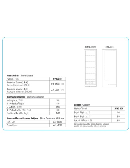 Frigo Vetrina Verticale Nero per Bevande - CV180BEV