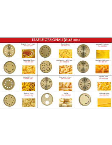 Torchio Pasta Elettrico Elica in Ottone 2Trafile Ottone Potenza 1130W