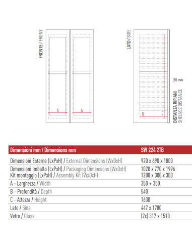 Frigo per Vino 2 Porte Vetro 2 Zone Temperatura - SW2242TB