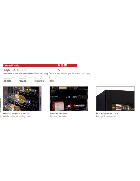 Frigo per Vino 2 Porte Vetro 2 Zone Temperatura - SW2242TB