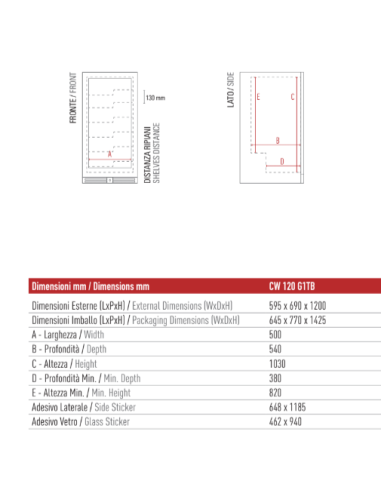 Cantinetta Vino Ventilata Porta Vetro 6 Mensole - CW120G1TB