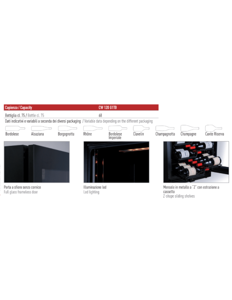 Cantinetta Vino Ventilata Porta Vetro 6 Mensole - CW120G1TB