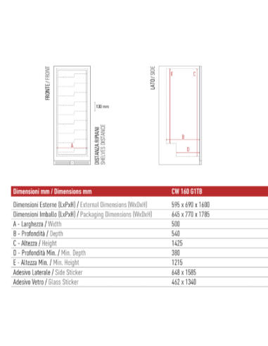 Frigo per Vino Ventilato CW160G1TB Verticale Capacità 116 Bottiglie
