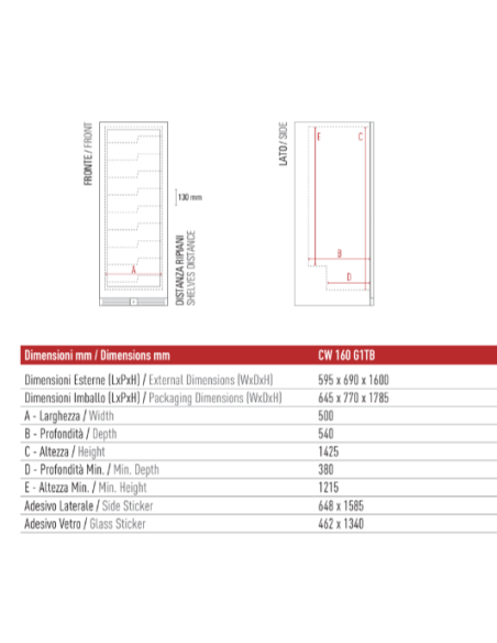 Frigo per Vino Ventilato Verticale Porta Vetro - CW160G1TB