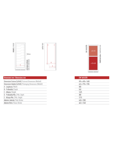 Frigo per Vino Ventilato Porta Vetro Doppia Temperatura - CW160G2TB