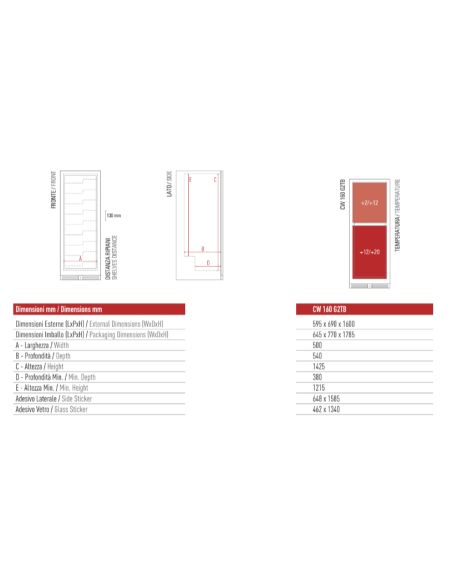 Frigo per Vino Ventilato Porta Vetro Doppia Temperatura - CW160G2TB