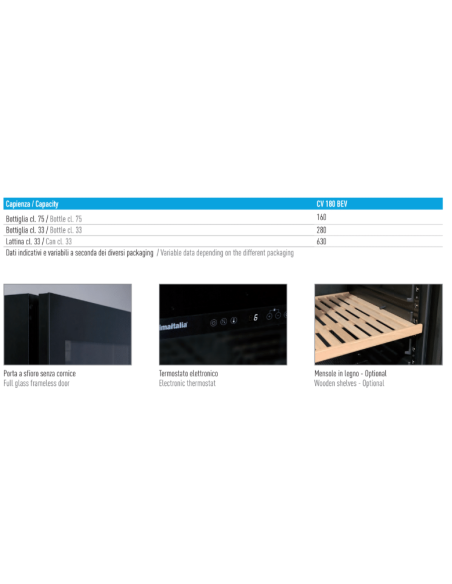 Frigorifero Vetrina Vino e Bevande Verticale CV180BEV Nero Ventilato