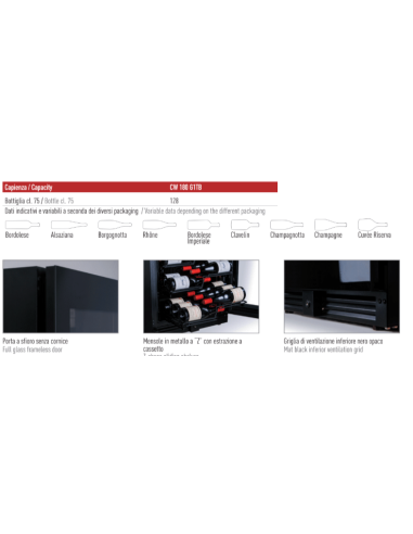 Cantinetta Vino Ventilata Nera Porta Vetro - CW180G1TB