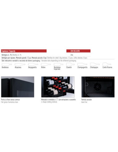 Frigo per Vino 2 Porte Vetro 3 Temperature - CW355G3TB