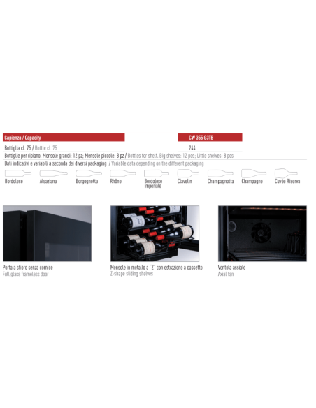 Frigo per Vino 2 Porte Vetro 3 Temperature - CW355G3TB