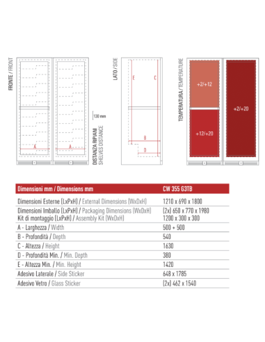 Frigo per Vino 2 Porte Vetro 3 Temperature - CW355G3TB