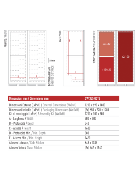 Frigo per Vino 2 Porte Vetro 3 Temperature - CW355G3TB