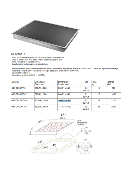 Piano Riscaldato Vetroceramica da Incasso 3 x GN 2/1 - DRSWT03