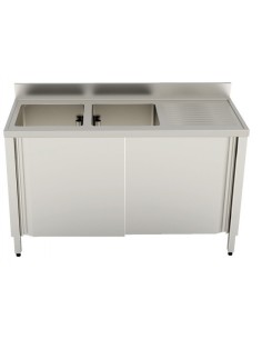 Lavello Inox Armadiato Scorrevole 2 Vasche Gocciolatoio Profondità60
