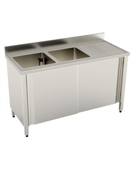 Lavello Armadiato Scorrevole - 2 Vasche/Gocciolatoio - 160x60x90h