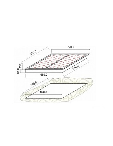 Piano Riscaldato Vetroceramica da Incasso 2GN 1/1 Dim: 697x587x80H
