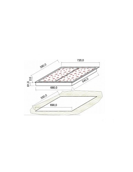 Piano Riscaldato Vetroceramica da Incasso 2GN 1/1 Dim: 697x587x80H