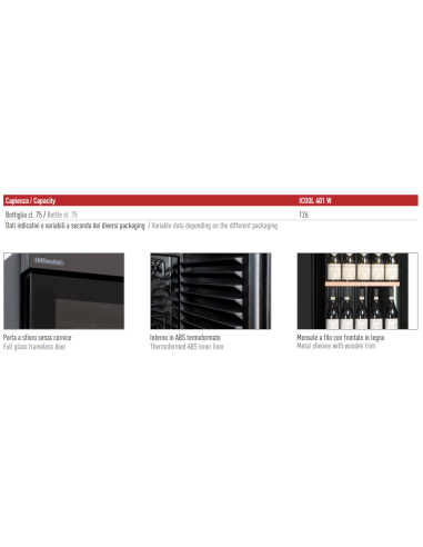 Frigorifero Verticale Vino Porta Vetro Doppia Temperatura - ICOOL401W