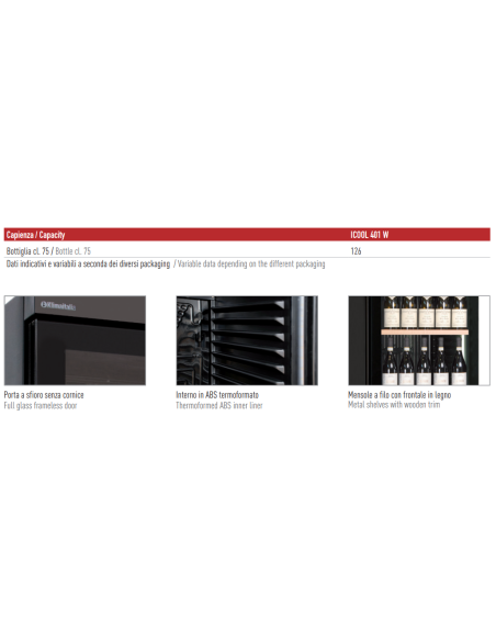 Frigorifero Verticale Vino Porta Vetro Doppia Temperatura - ICOOL401W