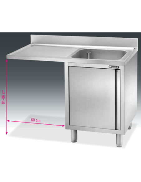 Lavello su Armadio a Sbalzo - Porta Battente -  cm 140x70x85h