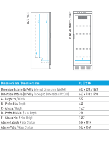 Frigo Vetrina Bibite Porta Vetro Capacità 342 Lt - CL372VG White