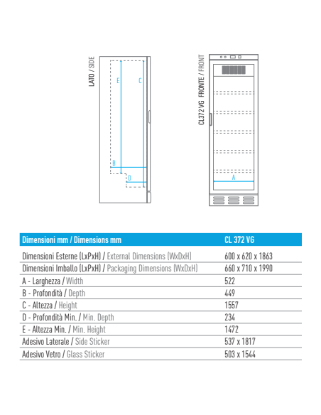 Frigo Vetrina Bibite Porta Vetro Capacità 342 Lt - CL372VG White