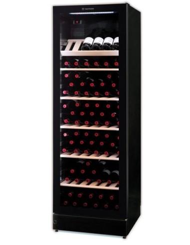 Frigorifero Vino Verticale 6 Ripiani Legno Colore Nero e Luce Led