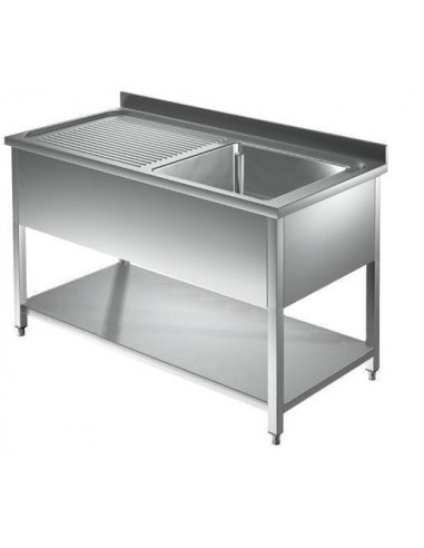 Lavello Inox 1 Vasca - Gocciolatoio SX - Ripiano - cm 140x60x85/90 - ELGE1VGSX14/6R