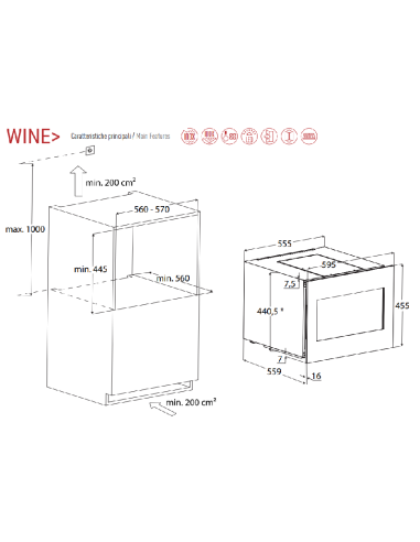 Cantinetta Vino da Incasso Ventilata Acciaio 17 Bottiglie - DW17 1THX