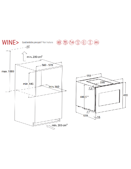 Cantinetta Vino da Incasso Ventilata Acciaio 17 Bottiglie - DW17 1THX